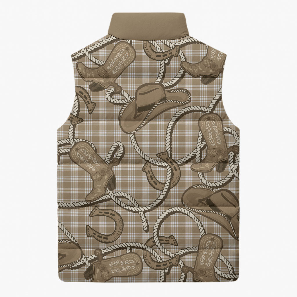 Beige Hawaii Palaka Cowboy Sleeveless Puffer Jacket Hawaiian Paniolo Festival Spirit LT19 - Polynesian Pride
