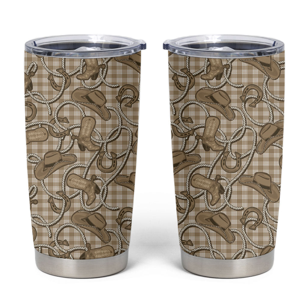 Beige Hawaii Palaka Cowboy Tumbler Cup Hawaiian Paniolo Festival Spirit LT19 Beige - Polynesian Pride