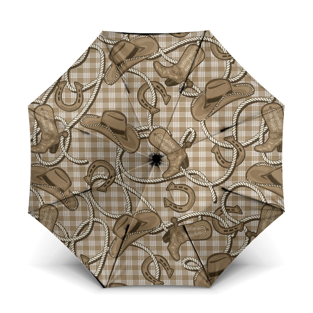 Beige Hawaii Palaka Cowboy Umbrella Hawaiian Paniolo Festival Spirit LT19 One Size Folded 11.42 inch Opened Diameter 37.4 inch Beige - Polynesian Pride