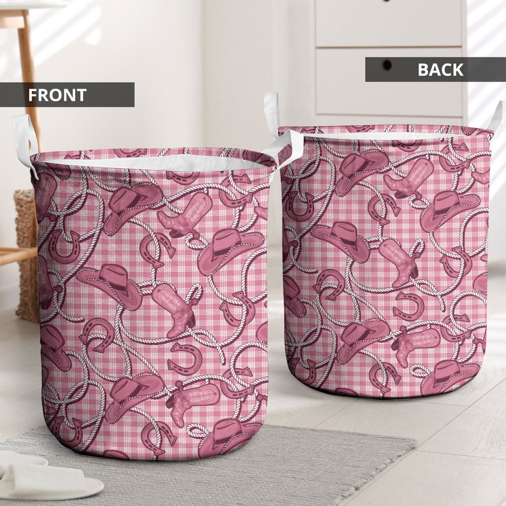 Pink Hawaii Palaka Cowboy Laundry Basket Hawaiian Paniolo Festival Spirit LT19 - Polynesian Pride