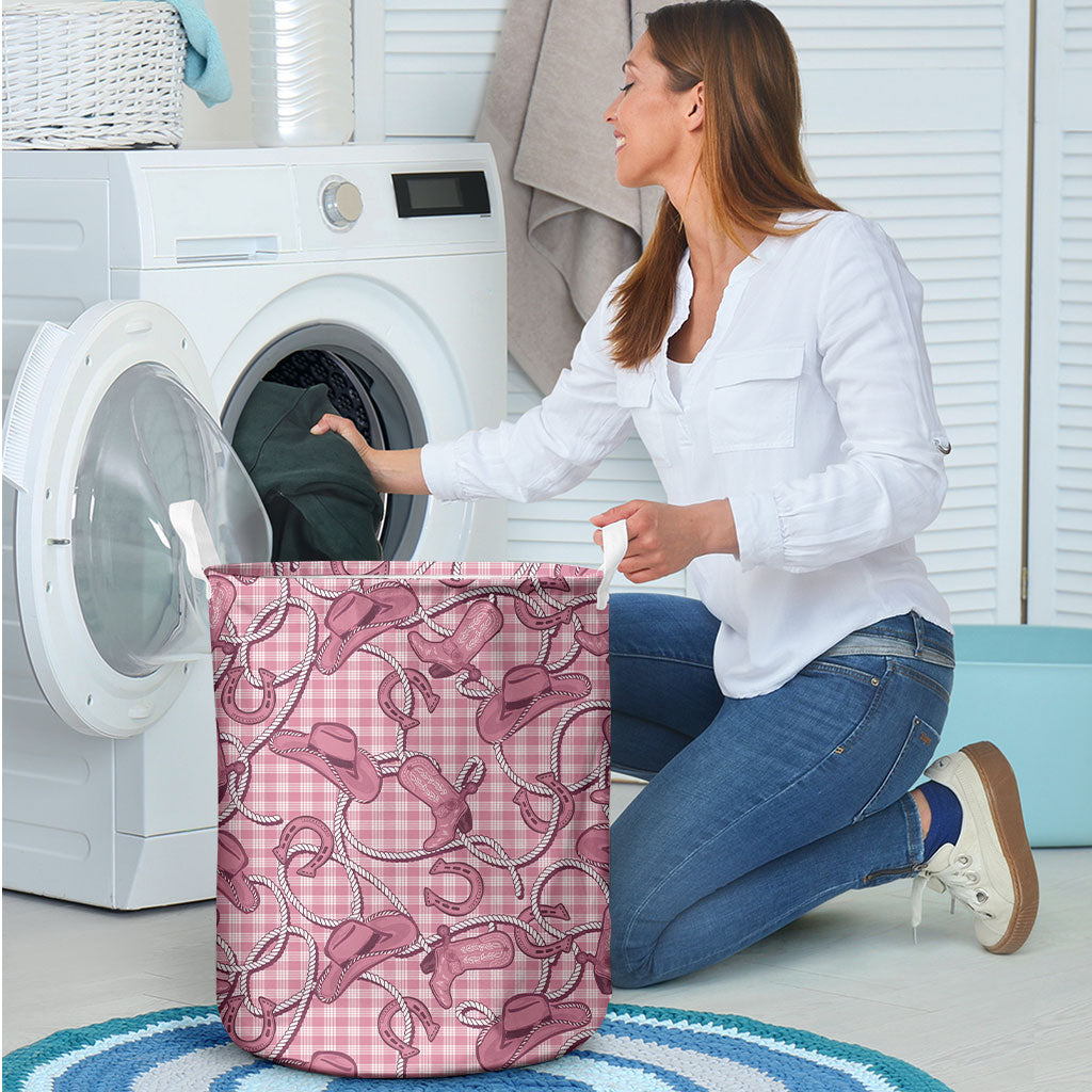 Pink Hawaii Palaka Cowboy Laundry Basket Hawaiian Paniolo Festival Spirit LT19 - Polynesian Pride