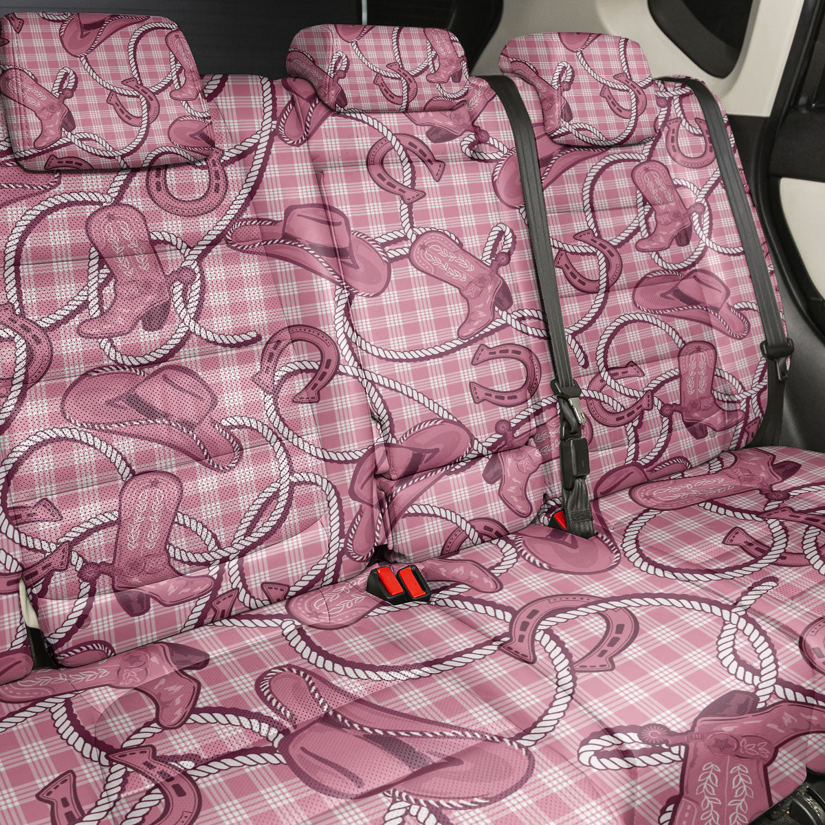 Pink Hawaii Palaka Cowboy Back Car Seat Cover Hawaiian Paniolo Festival Spirit LT19 - Polynesian Pride
