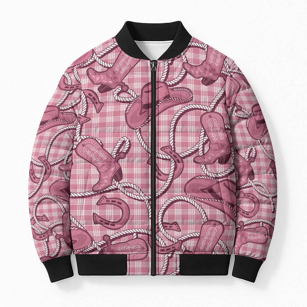 Pink Hawaii Palaka Cowboy Bomber Puffer Jacket Hawaiian Paniolo Festival Spirit