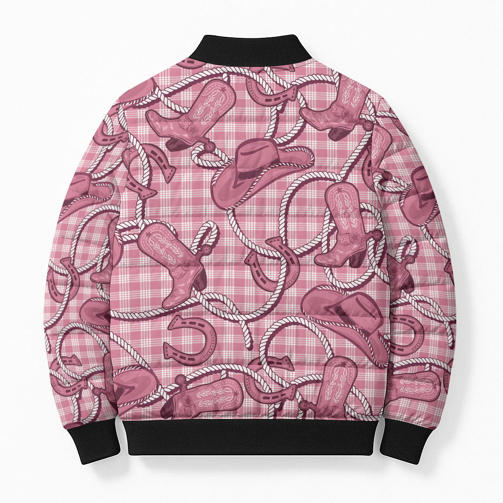 Pink Hawaii Palaka Cowboy Bomber Puffer Jacket Hawaiian Paniolo Festival Spirit LT19 - Polynesian Pride