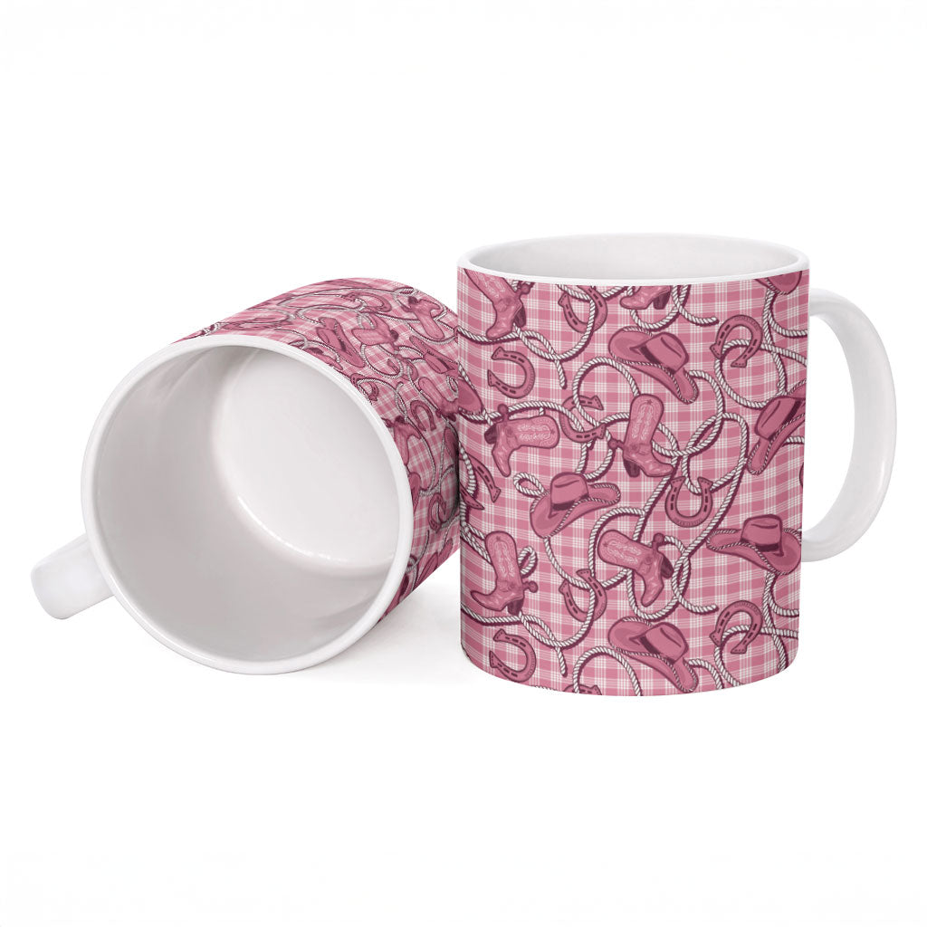 Pink Hawaii Palaka Cowboy Ceramic Mug Hawaiian Paniolo Festival Spirit LT19 - Polynesian Pride