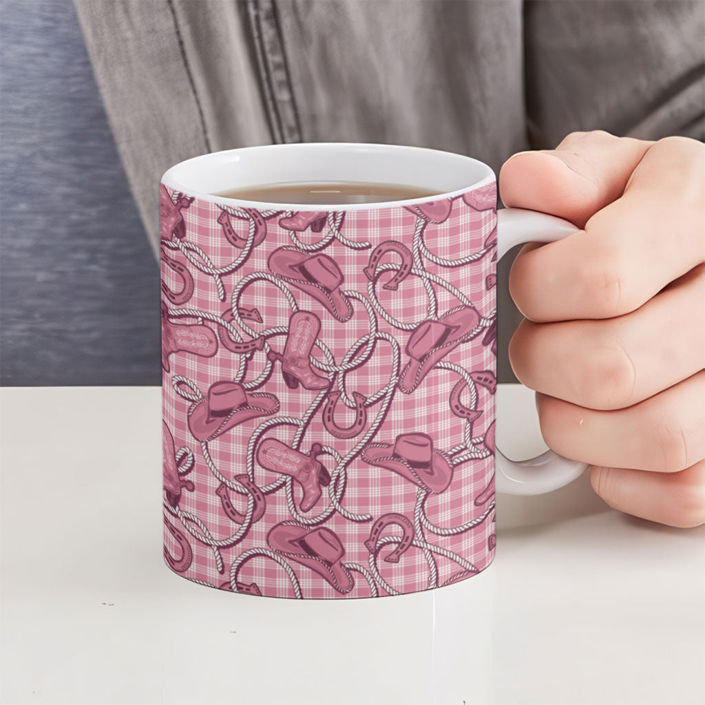 Pink Hawaii Palaka Cowboy Ceramic Mug Hawaiian Paniolo Festival Spirit LT19 - Polynesian Pride
