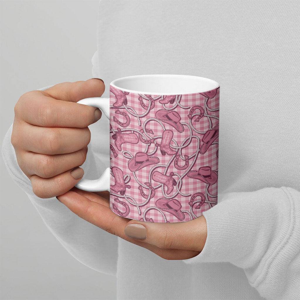 Pink Hawaii Palaka Cowboy Ceramic Mug Hawaiian Paniolo Festival Spirit LT19 - Polynesian Pride