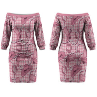 Pink Hawaii Palaka Cowboy Couples Matching Off The Shoulder Long Sleeve Dress and Long Sleeve Button Shirt Hawaiian Paniolo Festival Spirit LT19 - Polynesian Pride