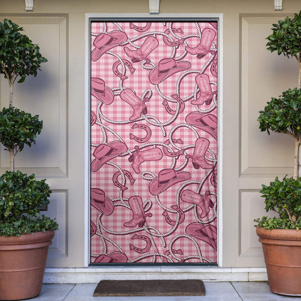 Pink Hawaii Palaka Cowboy Door Cover Hawaiian Paniolo Festival Spirit