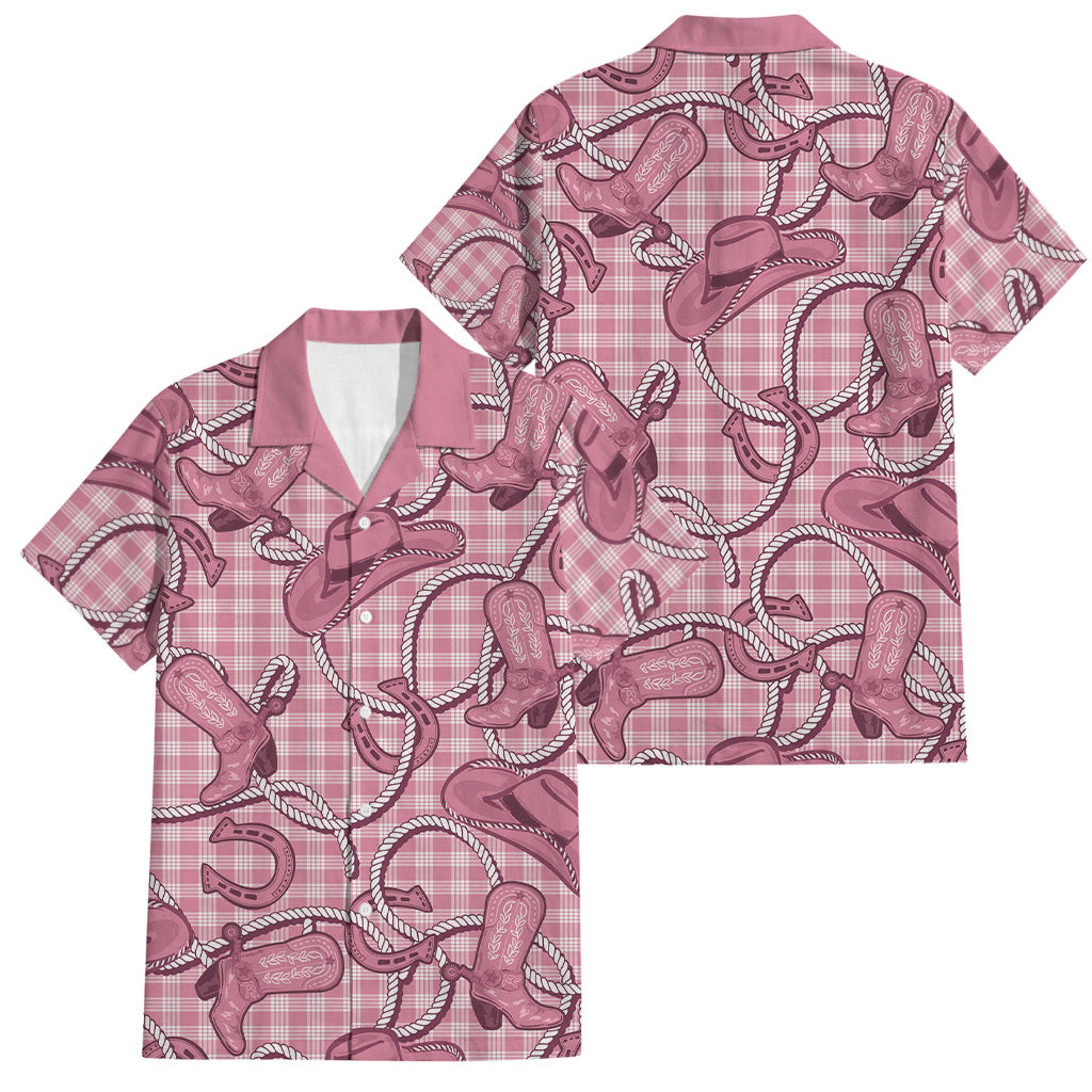 Pink Hawaii Palaka Cowboy Family Matching Off Shoulder Maxi Dress and Hawaiian Shirt Hawaiian Paniolo Festival Spirit LT19 Dad's Shirt - Short Sleeve Pink - Polynesian Pride