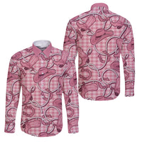 Pink Hawaii Palaka Cowboy Family Matching Off Shoulder Maxi Dress and Hawaiian Shirt Hawaiian Paniolo Festival Spirit LT19 Dad's Shirt - Long Sleeve Pink - Polynesian Pride