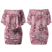 Pink Hawaii Palaka Cowboy Family Matching Off Shoulder Short Dress and Hawaiian Shirt Hawaiian Paniolo Festival Spirit LT19 Mom's Dress Pink - Polynesian Pride