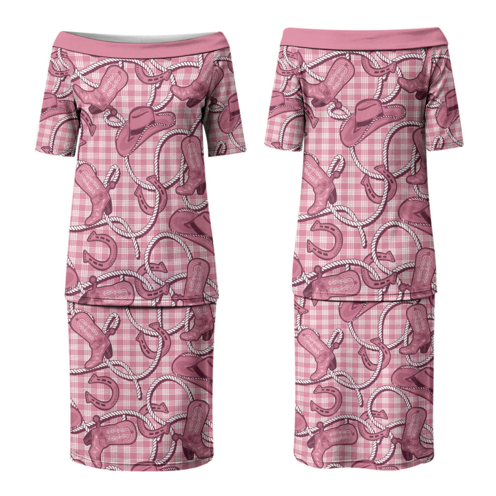 Pink Hawaii Palaka Cowboy Family Matching Puletasi and Hawaiian Shirt Hawaiian Paniolo Festival Spirit LT19 Mom's Dress Pink - Polynesian Pride