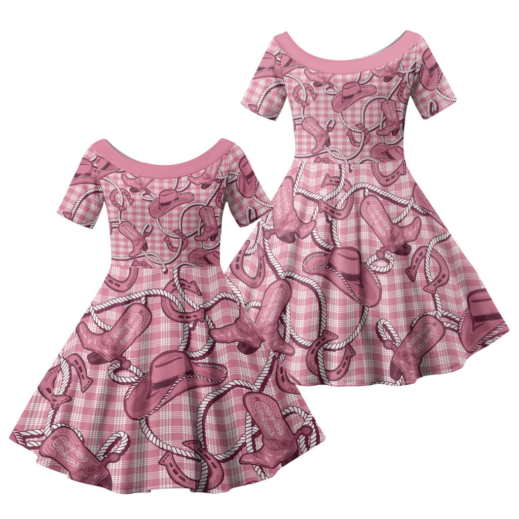 Pink Hawaii Palaka Cowboy Family Matching Puletasi and Hawaiian Shirt Hawaiian Paniolo Festival Spirit LT19 Daughter's Dress Pink - Polynesian Pride