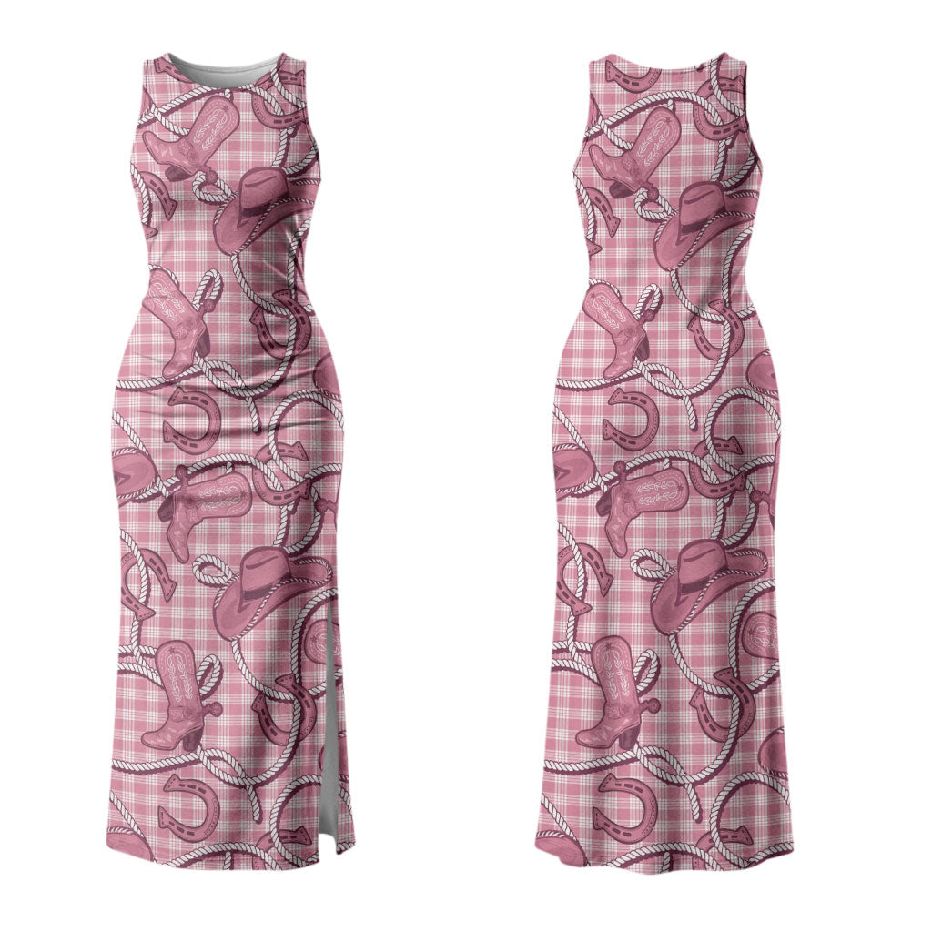 Pink Hawaii Palaka Cowboy Family Matching Tank Maxi Dress and Hawaiian Shirt Hawaiian Paniolo Festival Spirit LT19 Mom's Dress Pink - Polynesian Pride