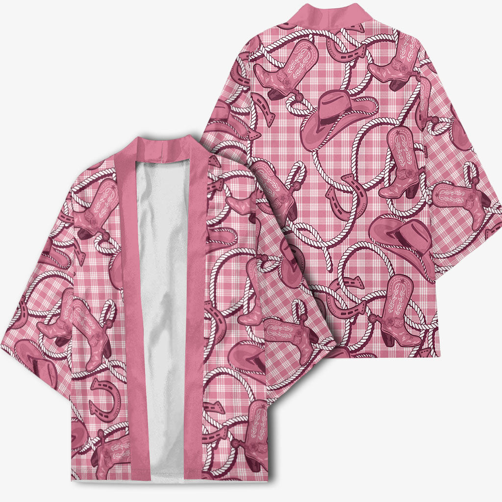 Pink Hawaii Palaka Cowboy Kimono Hawaiian Paniolo Festival Spirit LT19 - Polynesian Pride