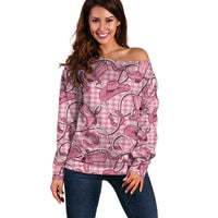 Pink Hawaii Palaka Cowboy Off Shoulder Sweater Hawaiian Paniolo Festival Spirit LT19 Women Pink - Polynesian Pride