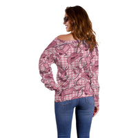 Pink Hawaii Palaka Cowboy Off Shoulder Sweater Hawaiian Paniolo Festival Spirit LT19 - Polynesian Pride