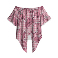 Pink Hawaii Palaka Cowboy Off Shoulder Wrap Waist Top Hawaiian Paniolo Festival Spirit LT19 - Polynesian Pride