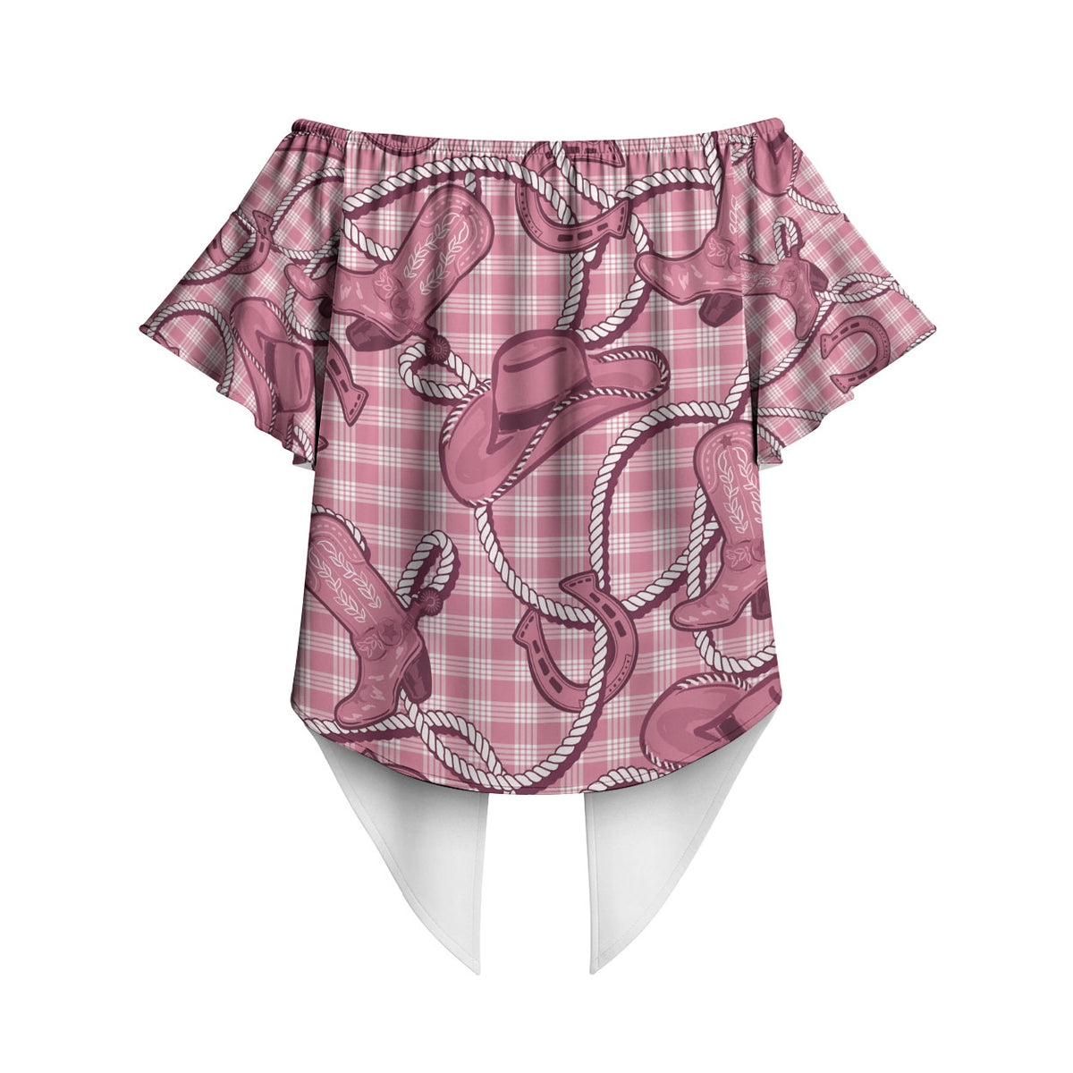 Pink Hawaii Palaka Cowboy Off Shoulder Wrap Waist Top Hawaiian Paniolo Festival Spirit LT19 - Polynesian Pride