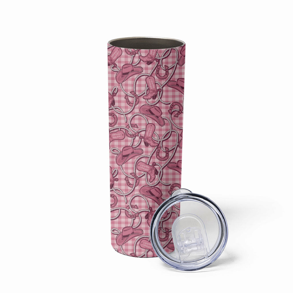 Pink Hawaii Palaka Cowboy Skinny Tumbler Hawaiian Paniolo Festival Spirit LT19 - Polynesian Pride