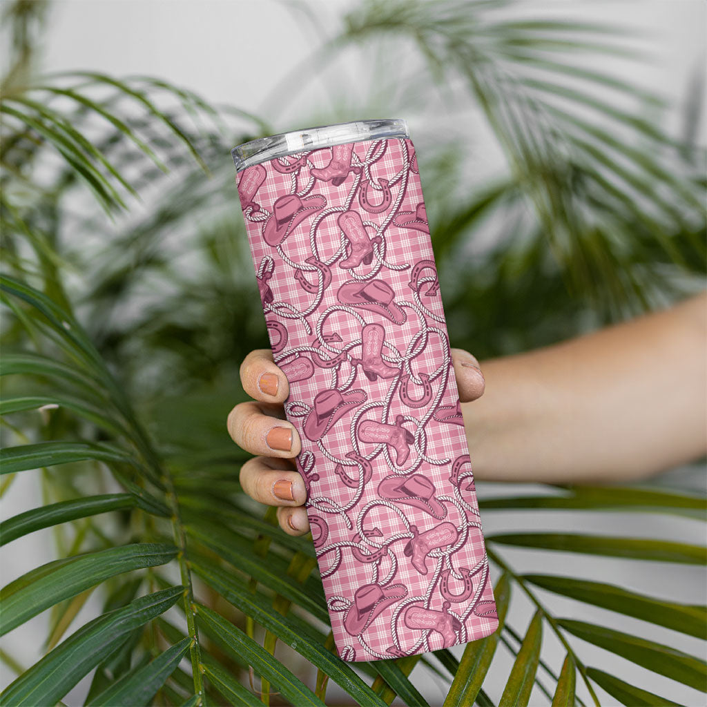 Pink Hawaii Palaka Cowboy Skinny Tumbler Hawaiian Paniolo Festival Spirit LT19 - Polynesian Pride
