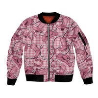 Pink Hawaii Palaka Cowboy Sleeve Zip Bomber Jacket Hawaiian Paniolo Festival Spirit LT19 Unisex Pink - Polynesian Pride