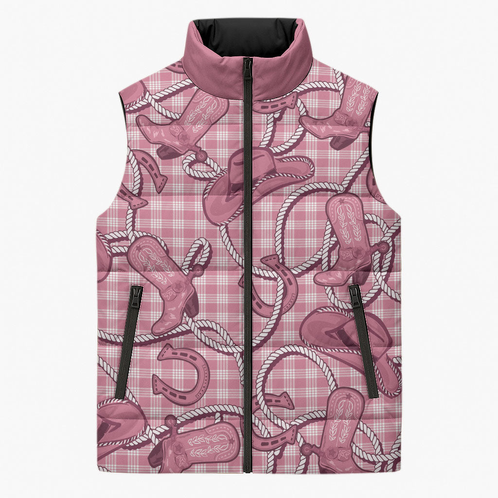 Pink Hawaii Palaka Cowboy Sleeveless Puffer Jacket Hawaiian Paniolo Festival Spirit LT19 Unisex Pink - Polynesian Pride