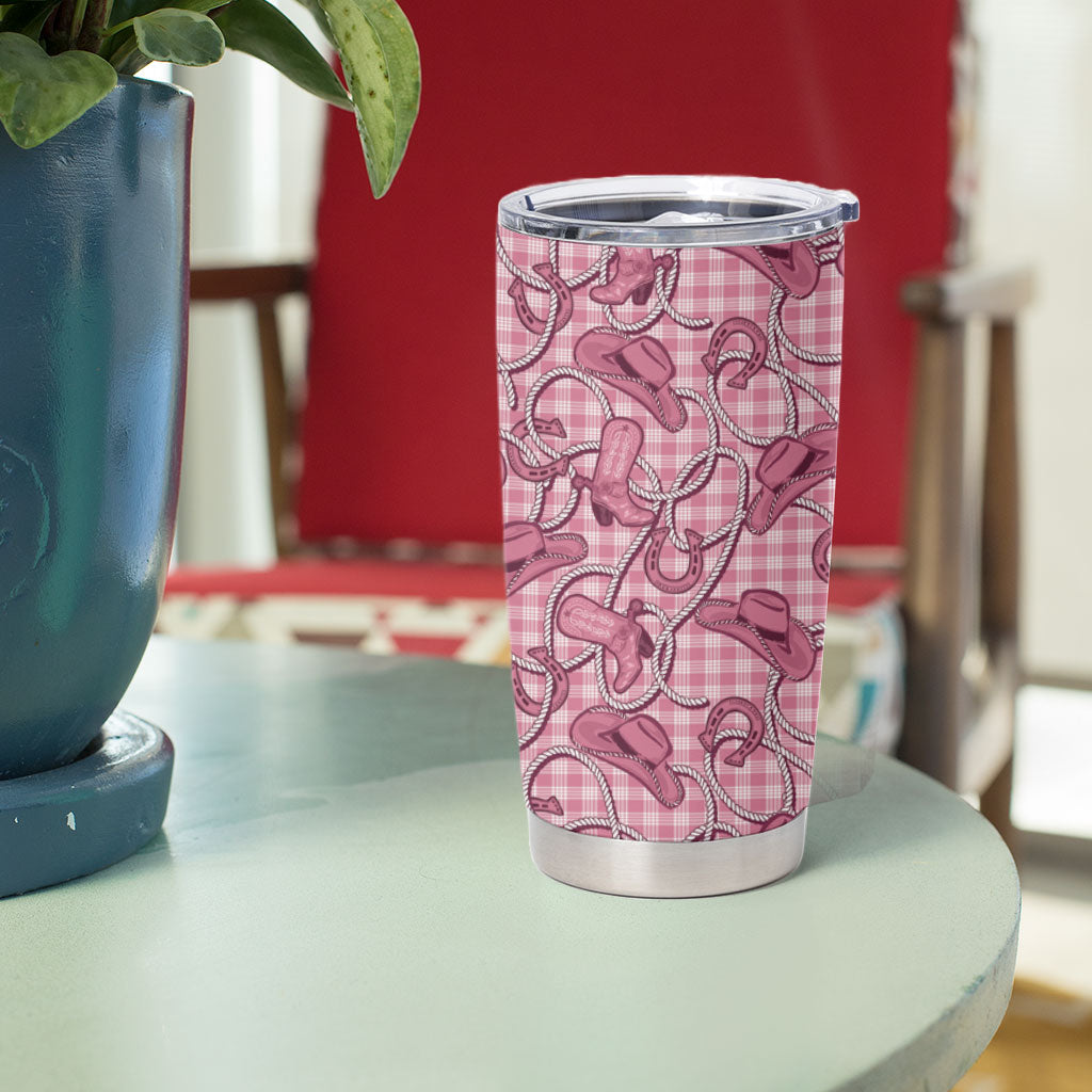 Pink Hawaii Palaka Cowboy Tumbler Cup Hawaiian Paniolo Festival Spirit LT19 - Polynesian Pride
