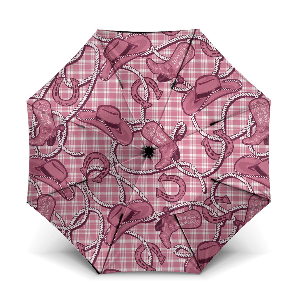 Pink Hawaii Palaka Cowboy Umbrella Hawaiian Paniolo Festival Spirit LT19 One Size Folded 11.42 inch Opened Diameter 37.4 inch Pink - Polynesian Pride
