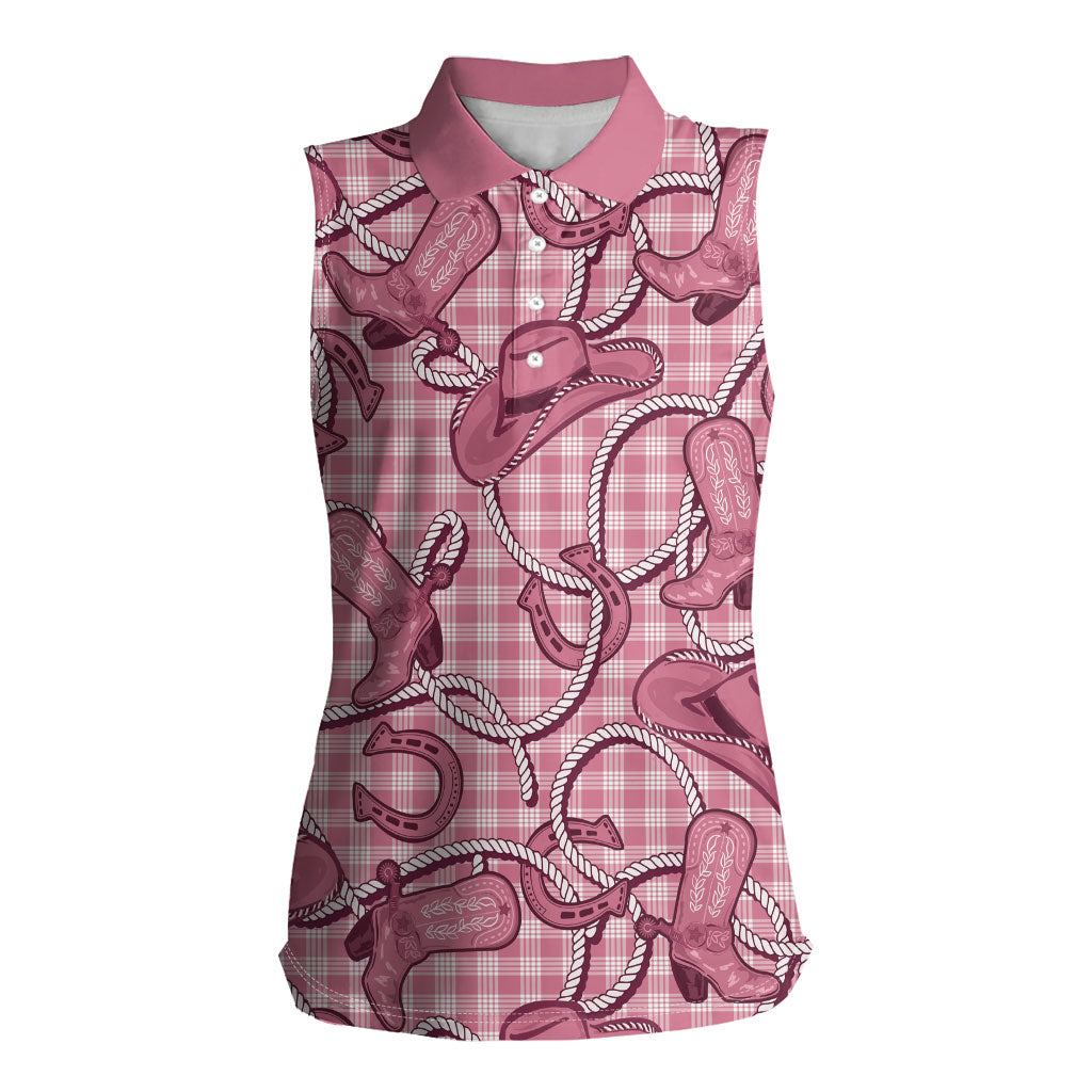 Pink Hawaii Palaka Cowboy Women Sleeveless Polo Shirt Hawaiian Paniolo Festival Spirit