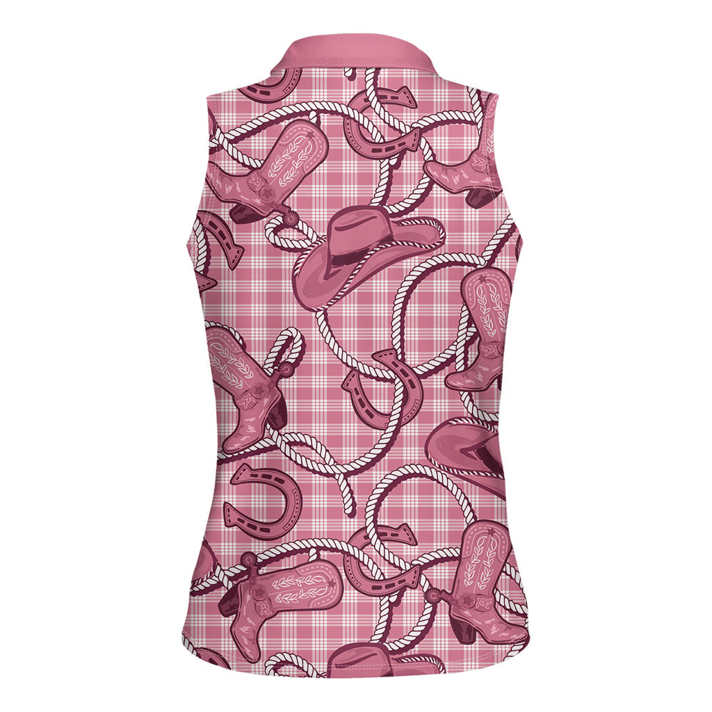 Pink Hawaii Palaka Cowboy Women Sleeveless Polo Shirt Hawaiian Paniolo Festival Spirit LT19 - Polynesian Pride