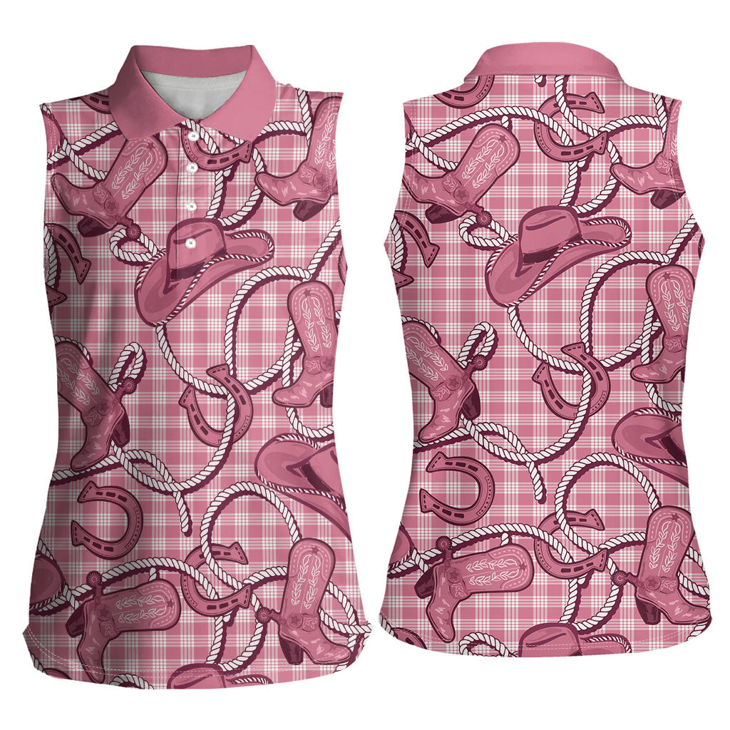 Pink Hawaii Palaka Cowboy Women Sleeveless Polo Shirt Hawaiian Paniolo Festival Spirit LT19 - Polynesian Pride