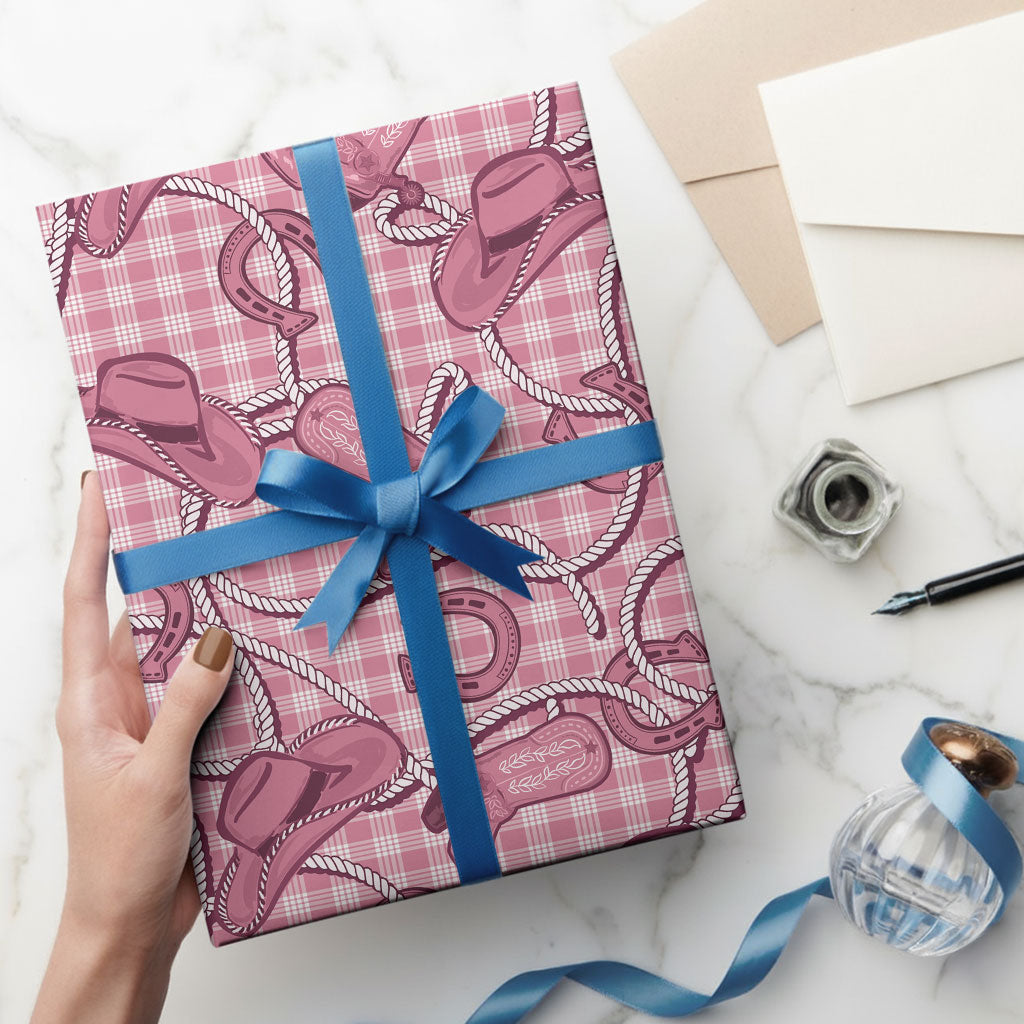 Pink Hawaii Palaka Cowboy Wrapping Paper Hawaiian Paniolo Festival Spirit LT19 - Polynesian Pride
