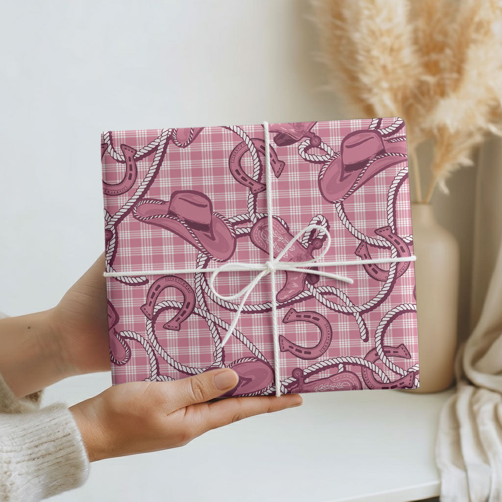 Pink Hawaii Palaka Cowboy Wrapping Paper Hawaiian Paniolo Festival Spirit LT19 - Polynesian Pride