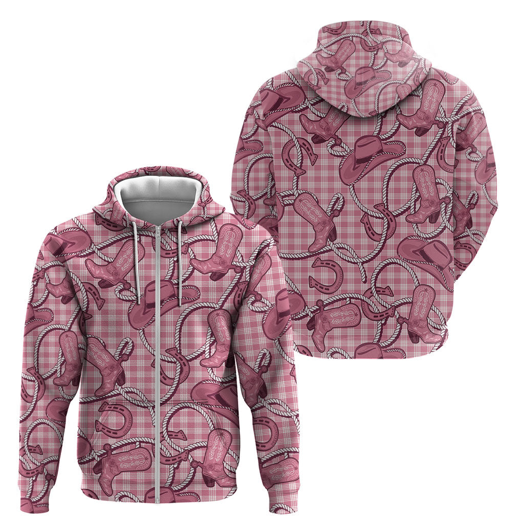 Pink Hawaii Palaka Cowboy Zip Hoodie Hawaiian Paniolo Festival Spirit LT19 - Polynesian Pride
