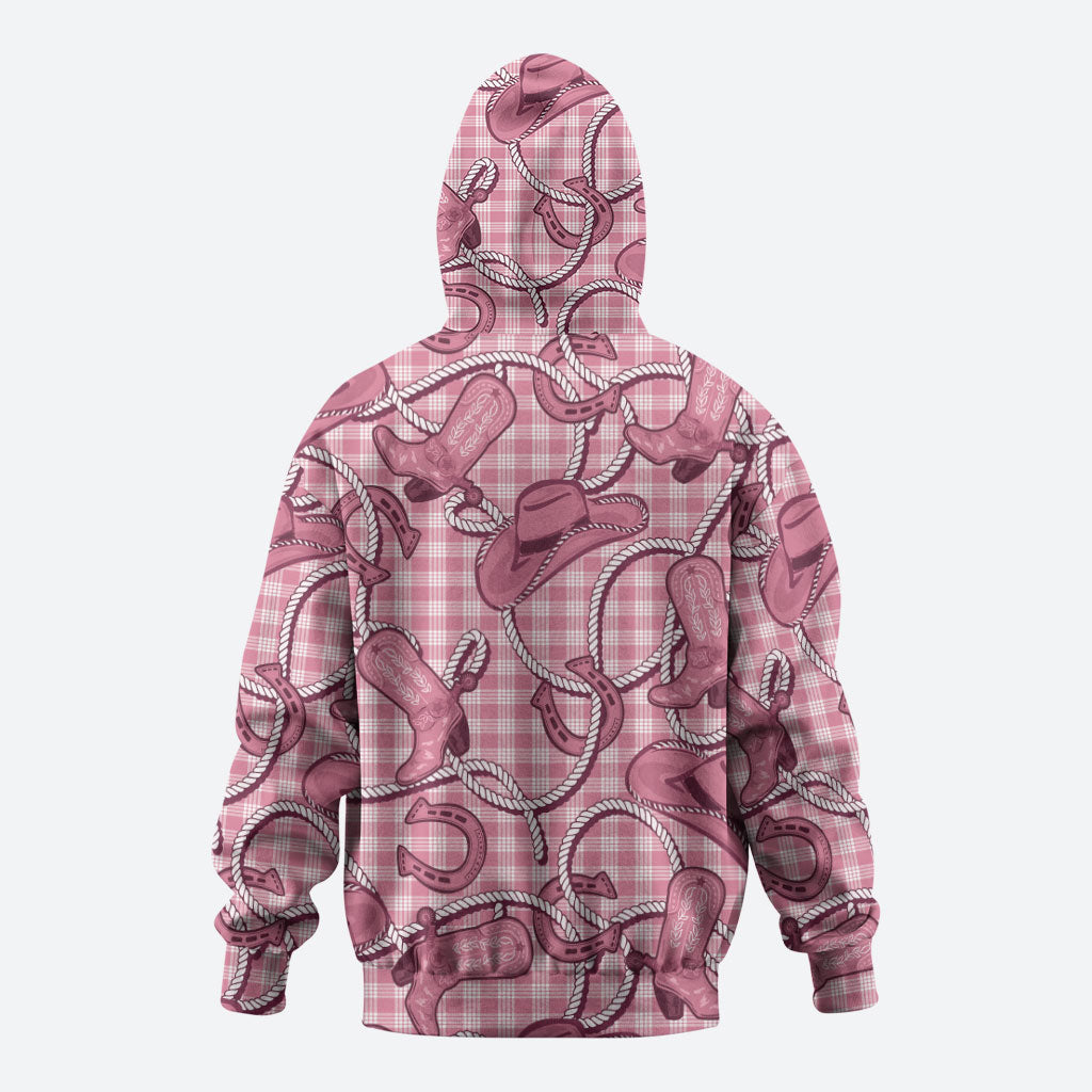 Pink Hawaii Palaka Cowboy Zip Hoodie Hawaiian Paniolo Festival Spirit LT19 - Polynesian Pride