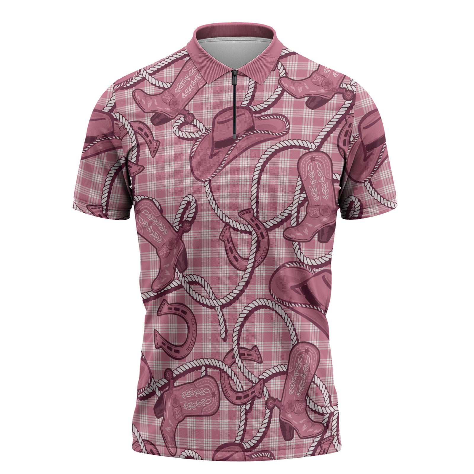 Pink Hawaii Palaka Cowboy Zipper Polo Shirt Hawaiian Paniolo Festival Spirit