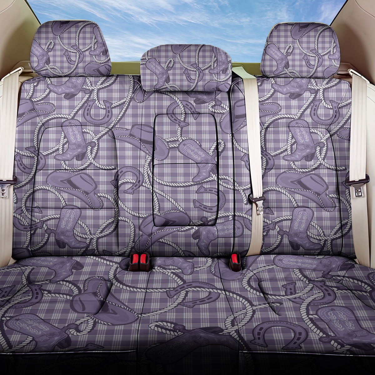 Purple Hawaii Palaka Cowboy Back Car Seat Cover Hawaiian Paniolo Festival Spirit LT19 One Size Purple - Polynesian Pride