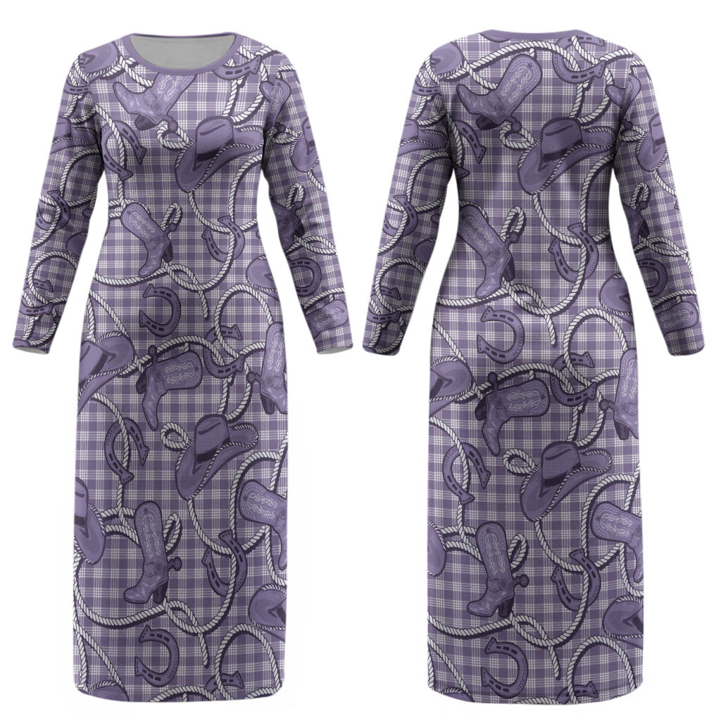 Purple Hawaii Palaka Cowboy Couples Matching Long Sleeve Bodycon Dress and Hawaiian Shirt Hawaiian Paniolo Festival Spirit LT19 - Polynesian Pride