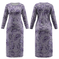 Purple Hawaii Palaka Cowboy Couples Matching Long Sleeve Bodycon Dress and Hawaiian Shirt Hawaiian Paniolo Festival Spirit LT19 - Polynesian Pride
