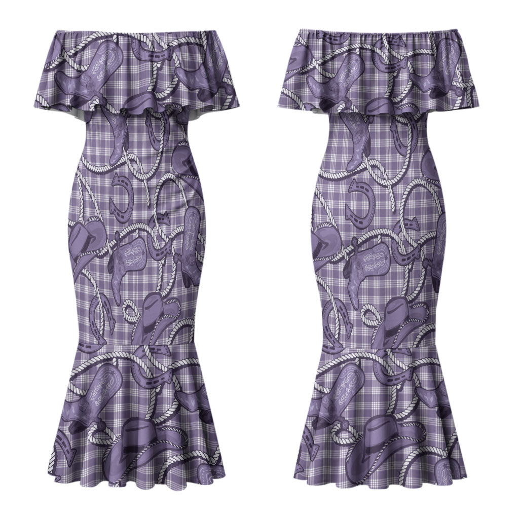 Purple Hawaii Palaka Cowboy Couples Matching Mermaid Dress and Hawaiian Shirt Hawaiian Paniolo Festival Spirit LT19 - Polynesian Pride