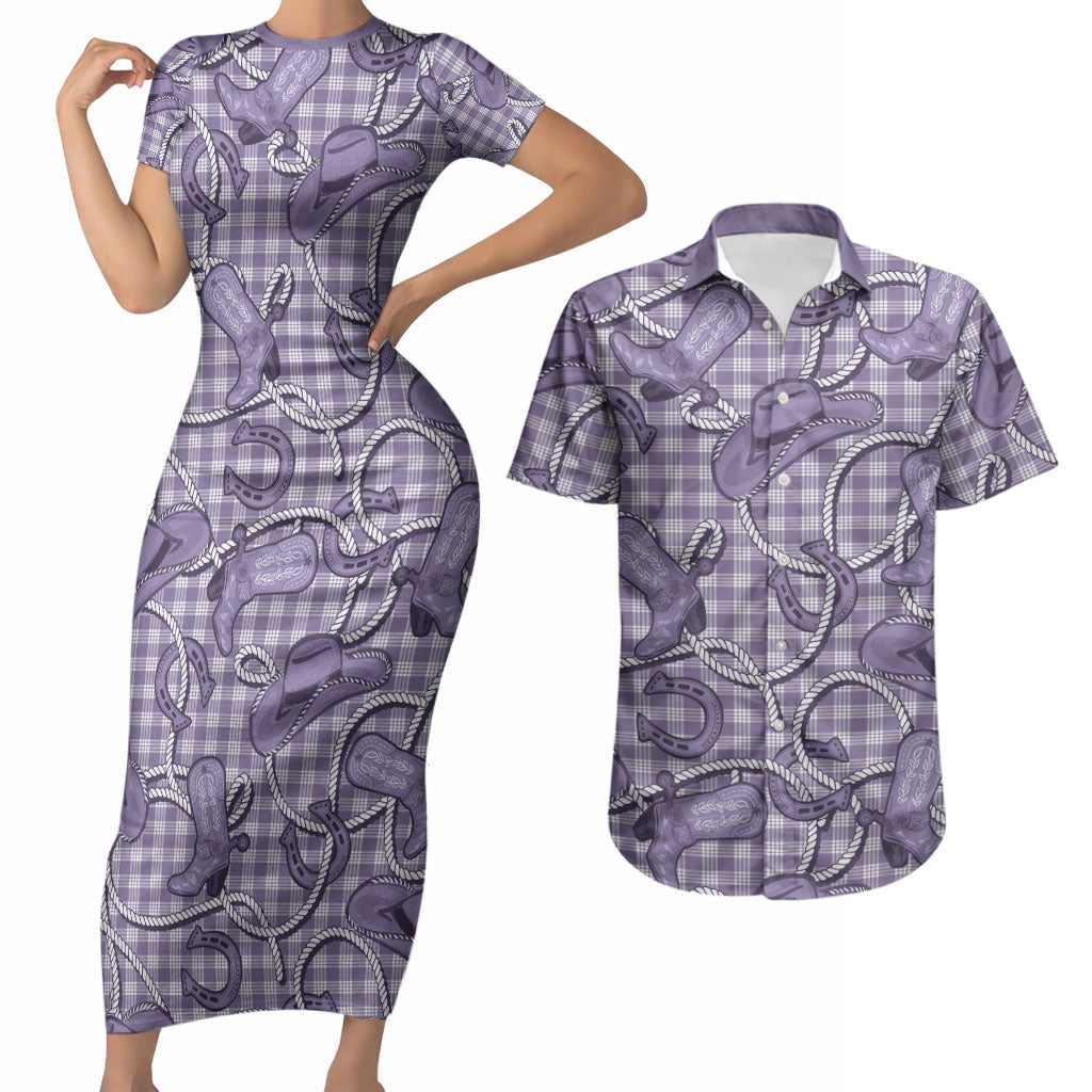 Purple Hawaii Palaka Cowboy Couples Matching Short Sleeve Bodycon Dress and Hawaiian Shirt Hawaiian Paniolo Festival Spirit LT19 Purple - Polynesian Pride
