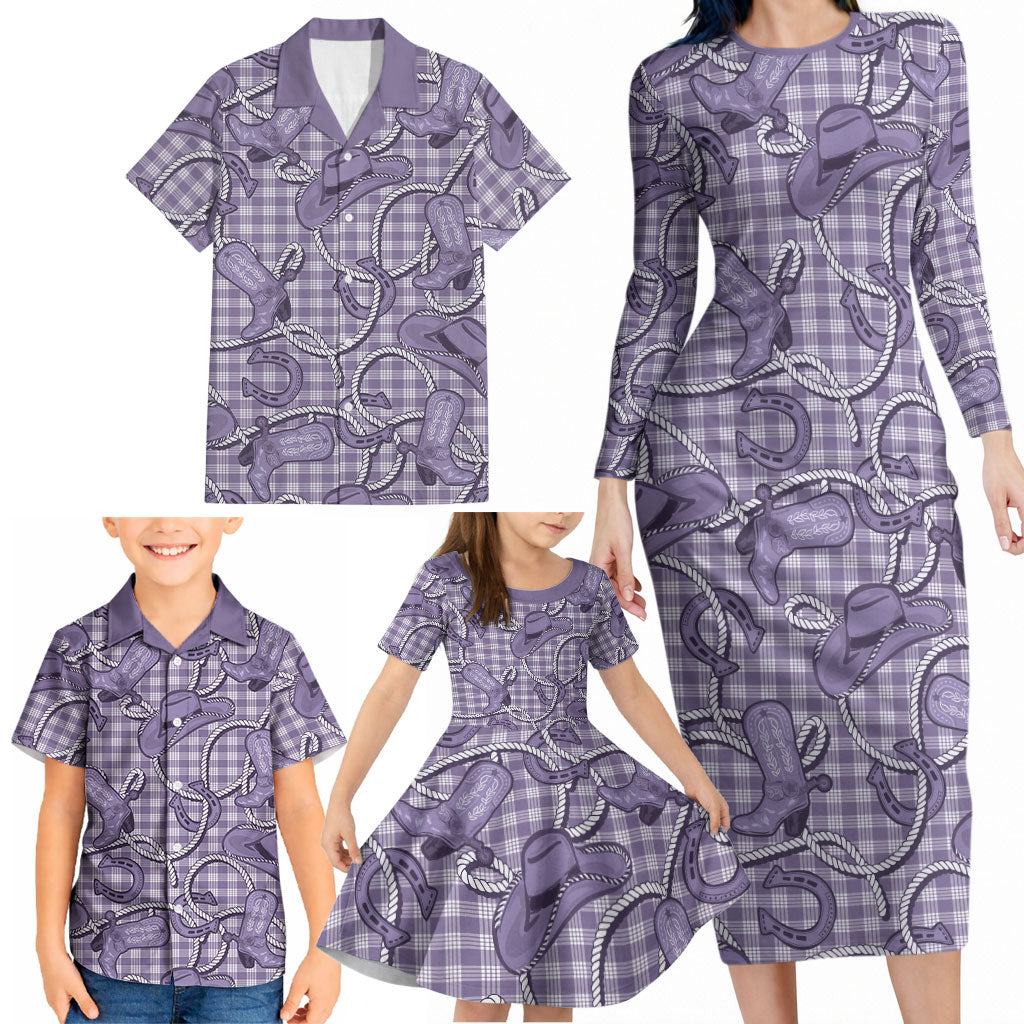 Purple Hawaii Palaka Cowboy Family Matching Long Sleeve Bodycon Dress and Hawaiian Shirt Hawaiian Paniolo Festival Spirit LT19 - Polynesian Pride