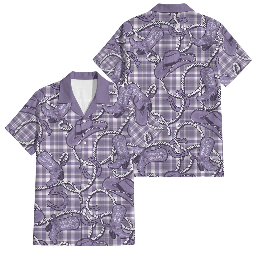 Purple Hawaii Palaka Cowboy Family Matching Off The Shoulder Long Sleeve Dress and Hawaiian Shirt Hawaiian Paniolo Festival Spirit LT19 Dad's Shirt - Short Sleeve Purple - Polynesian Pride
