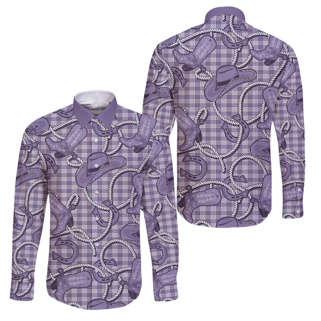 Purple Hawaii Palaka Cowboy Family Matching Summer Maxi Dress and Hawaiian Shirt Hawaiian Paniolo Festival Spirit LT19 Dad's Shirt - Long Sleeve Purple - Polynesian Pride