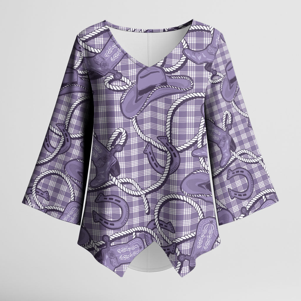 Purple Hawaii Palaka Cowboy Kimono Sleeve Blouse Hawaiian Paniolo Festival Spirit LT19 Female Purple - Polynesian Pride