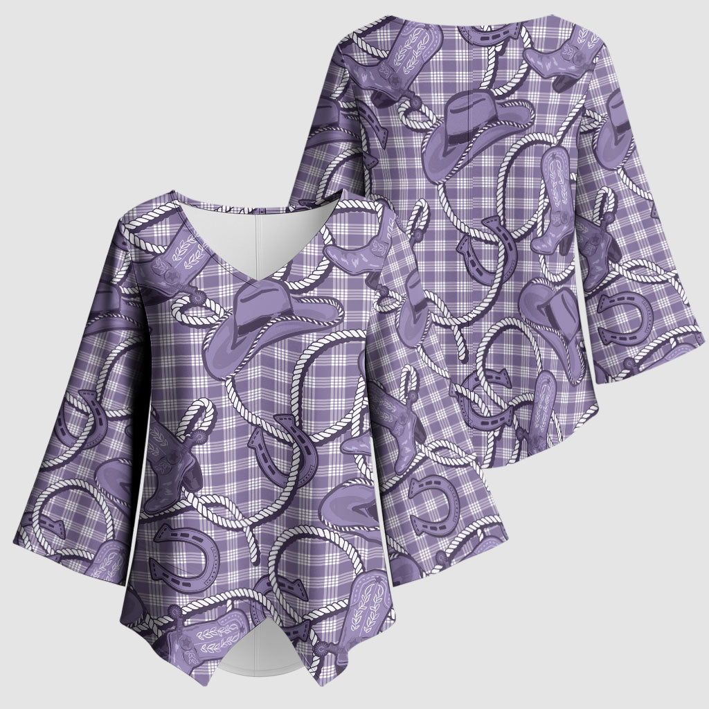 Purple Hawaii Palaka Cowboy Kimono Sleeve Blouse Hawaiian Paniolo Festival Spirit LT19 - Polynesian Pride