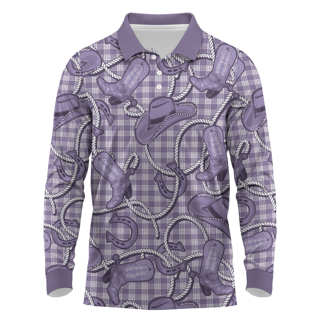 Purple Hawaii Palaka Cowboy Long Sleeve Polo Shirt Hawaiian Paniolo Festival Spirit LT19 Purple - Polynesian Pride