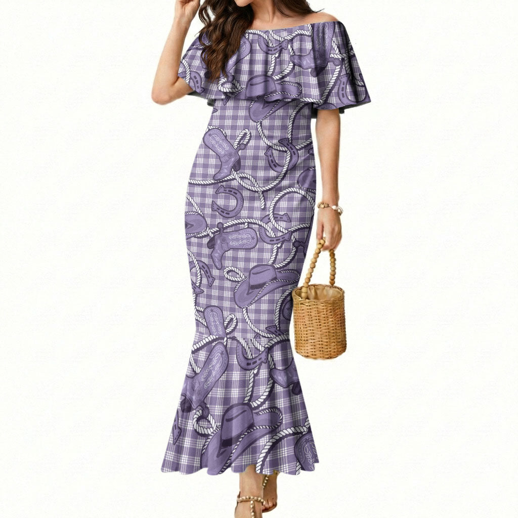 Purple Hawaii Palaka Cowboy Mermaid Dress Hawaiian Paniolo Festival Spirit LT19 Women Purple - Polynesian Pride